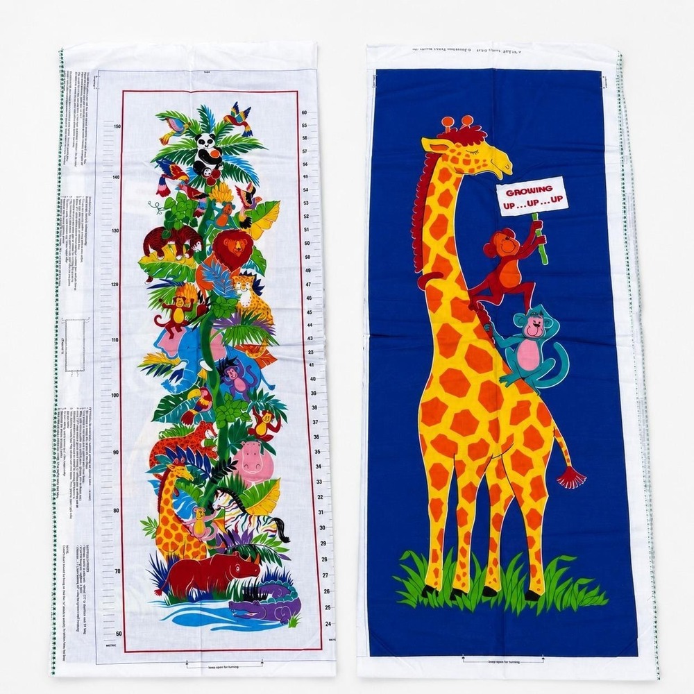 Vintage Jungle Animal Growth Chart Fabric Panels Giraffe Nursery Sewing Craft